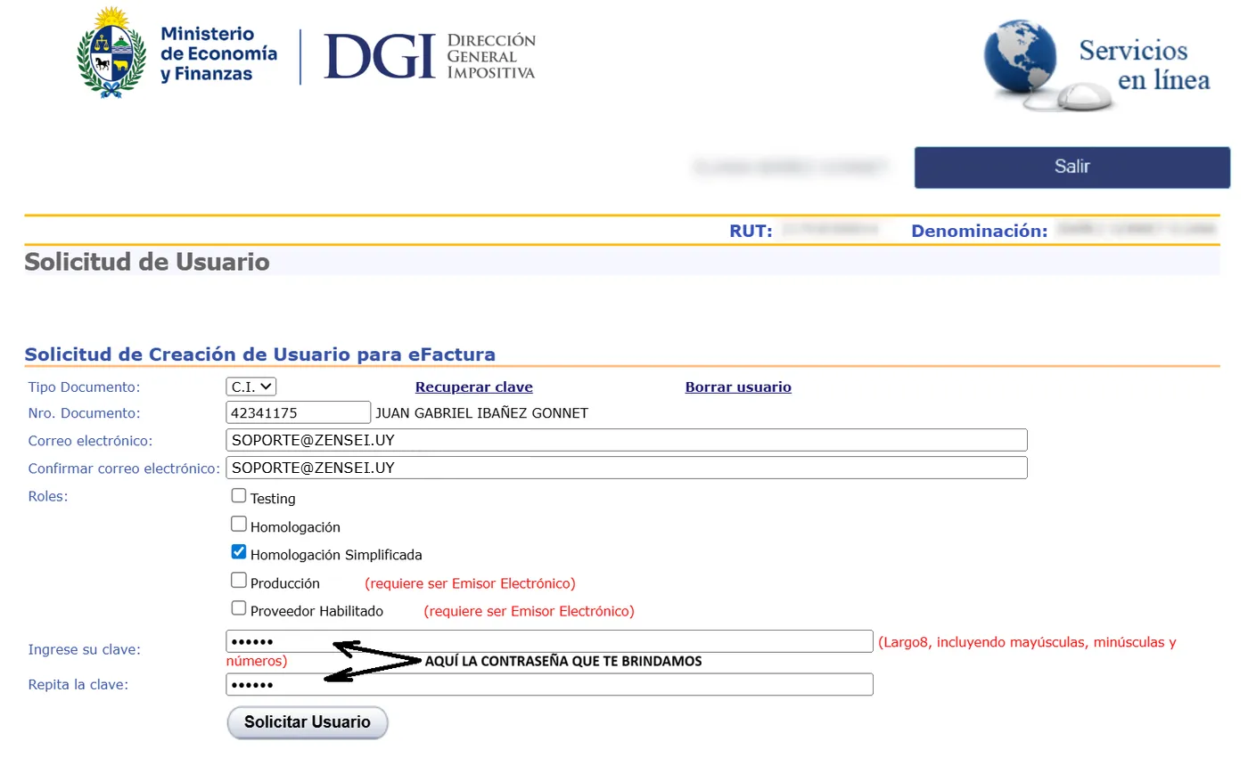 Formulario de Solicitud de Usuario completo